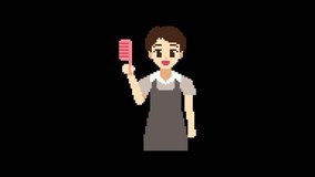 8-bit pixel art hairdresser man with hair brush. looped animation 4k 30fps - Powered by Shutterstock - Get 15% off with code: PIKWIZARD15