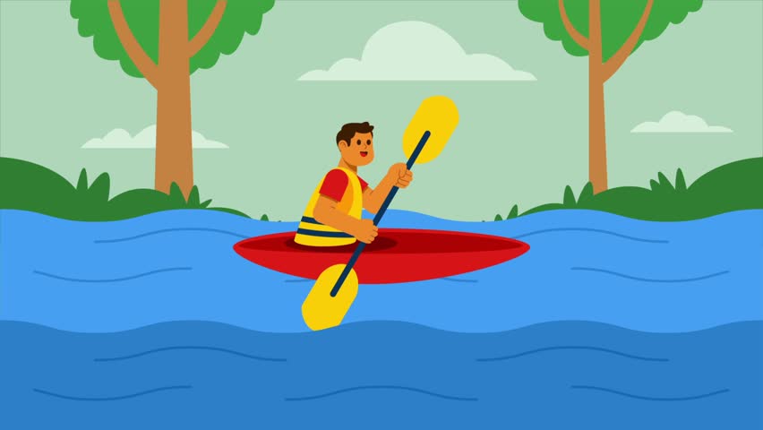 Water sport on river, solo kayaking.