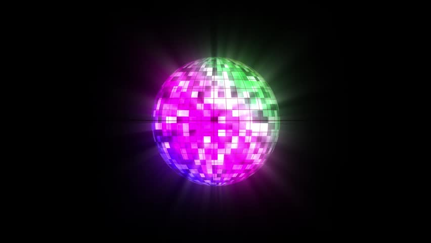 Multi-colored retro disco ball motion graphics, glowing retro mirror orb animation, seamless retro disco backdrop, energetic nightclub motion graphics for 4k animation.