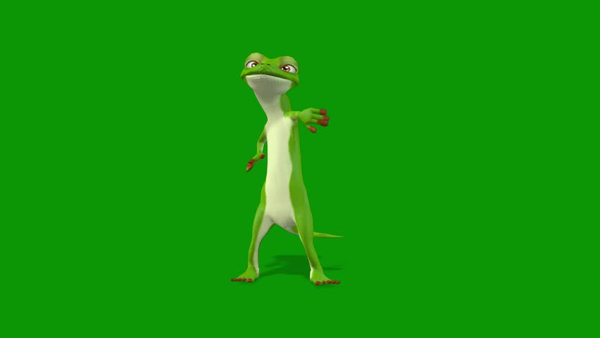 Character standing frog front lizard expressioncolorful cartoon green screen animation Animated chroma key video element for editing, compositing, overlays, motion graphics, social media videos, presentations, and creative visual projects