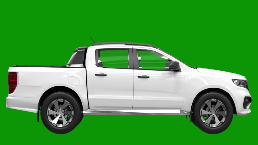 A white pickup truck on and is parked layers depth scene cartoonish illustration frame emotion
