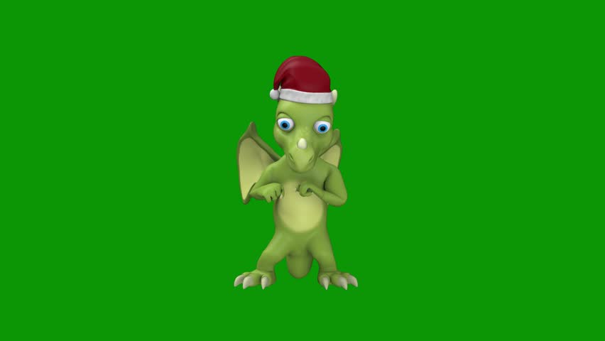 Dinosaur wearing santa hat dragon its cartoon green screen animation Animated chroma key video element for editing, compositing, overlays, motion graphics, social media videos, presentations, and creative visual projects