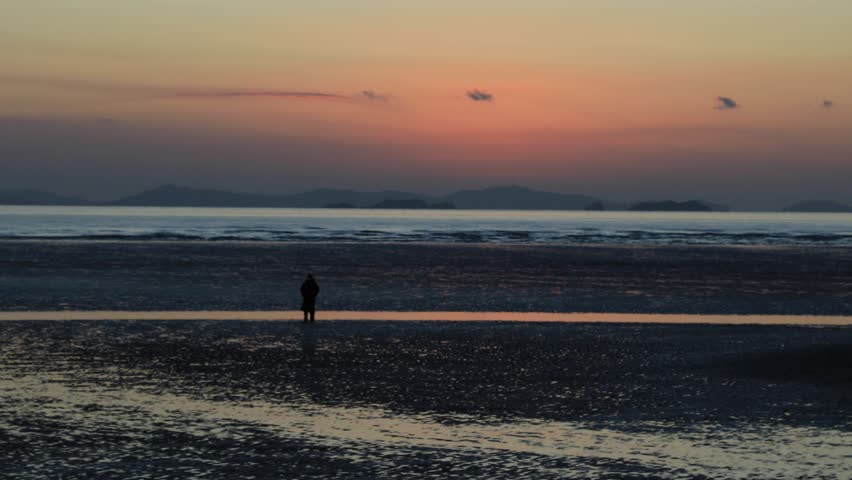 Beautiful sunset in Hanagae beach, Mui island, Incheon, South Korea