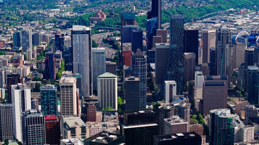 Dynamic aerial view of Seattle