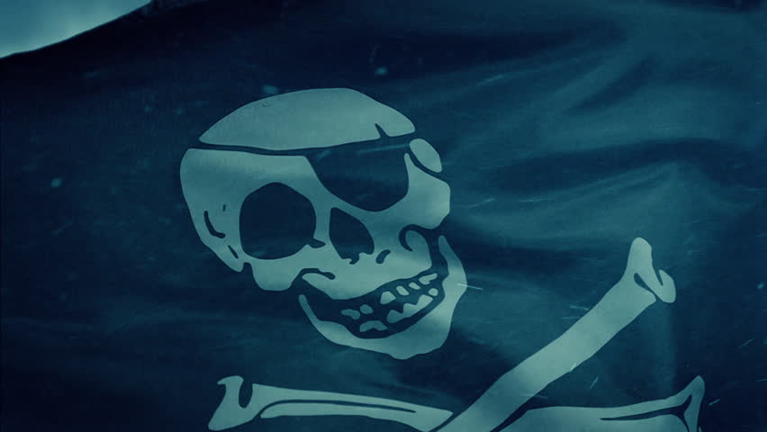 Skull And Bones Pirate Flag In Sea Spray Slow Motion