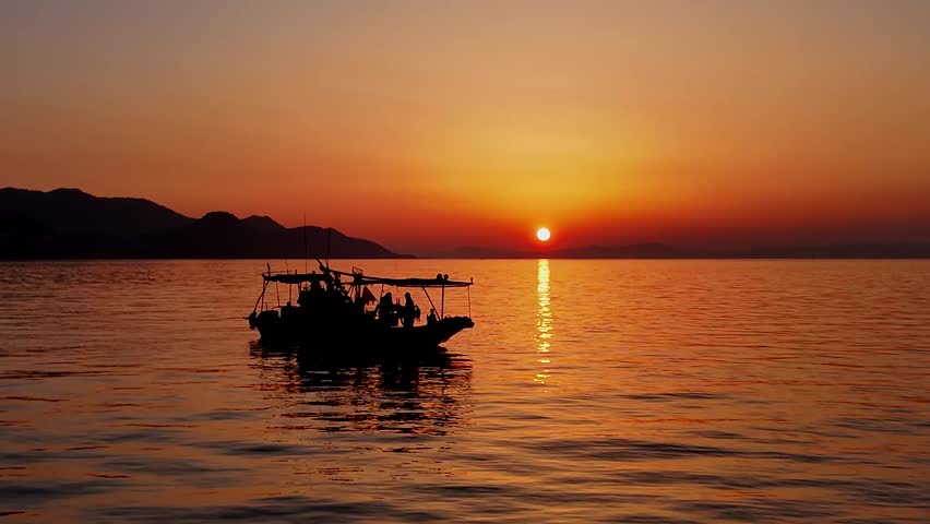 Peaceful and majestic morning dawn at the southern coast of Korea