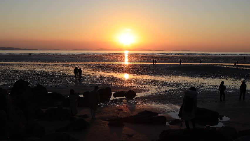 Beautiful sunset in Hanagae beach, Mui island, Incheon, South Korea
