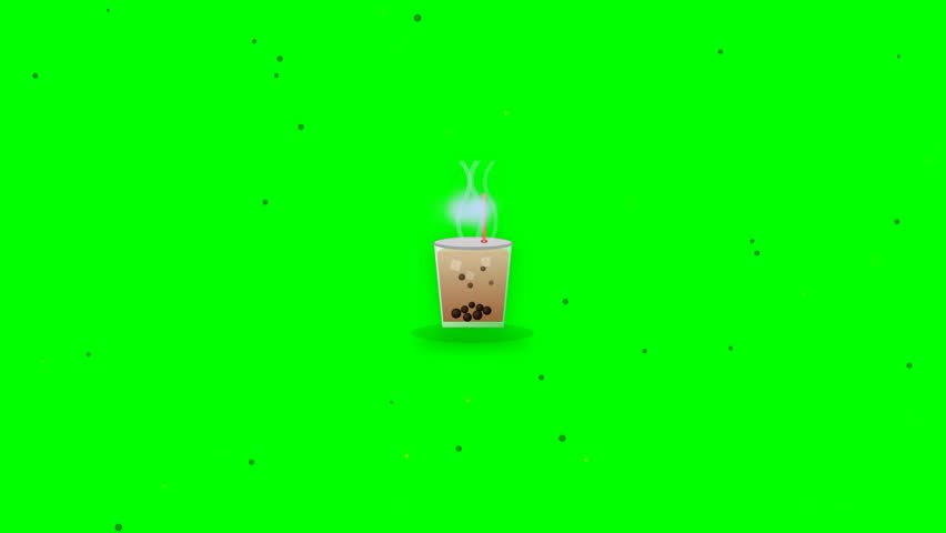 Bubble Tea Icon Green Screen - Milk Tea with Tapioca Pearls - Boba Drink Overlay