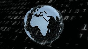 Startup pulse initiating stylized 3D globe rotating east, pulsing nodes, tracing global data flow. Orb, sphere, network, mesh, lattice, binary, continents - Powered by Shutterstock - Get 15% off with code: PIKWIZARD15