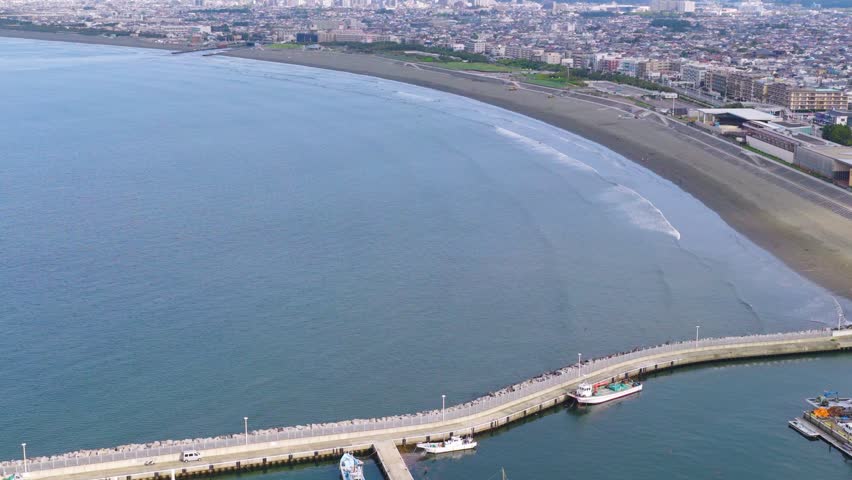 Shonan Beach and Fujisawa City, Aerial View, Kanagawa Prefecture Japan
