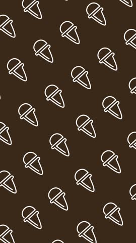 Ice cream cone pattern with seamless scooped ice cream line art icons on a dark brown background animation. Sweet treat backdrop with summer dessert wallpaper concept.