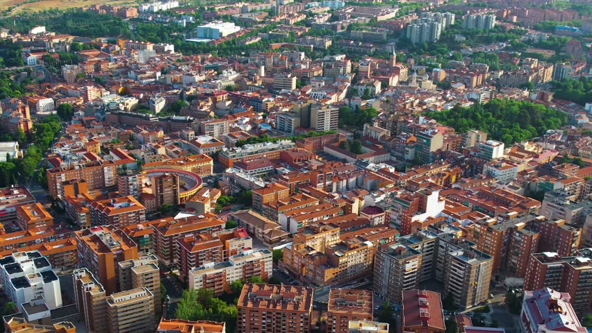 Aerial wide view of the old town around the city Guadalajara on a sunny noon in summer in Spain.