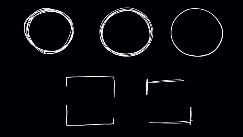 White Chalk Hand Drawn Circles and Square Frames 2D Animation Overlay on Transparent Background