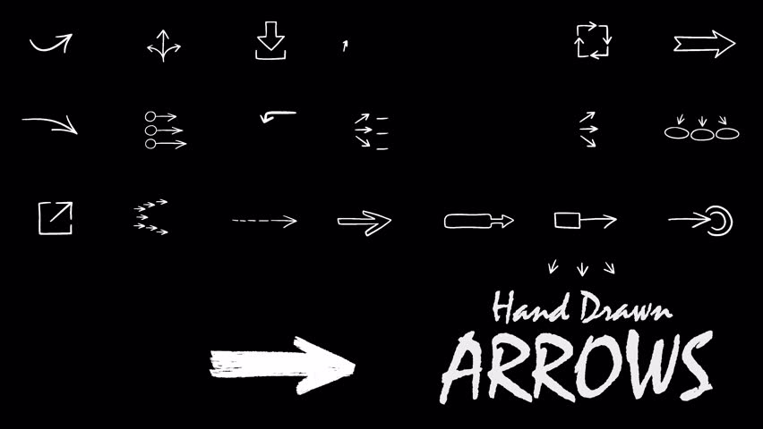White Hand Drawn Arrow Collection 2D Animation Asset with Transparent Background