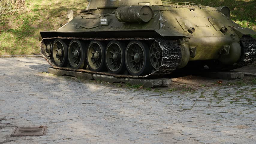 Old tank on display in the citadel park of Poznan, Poland.