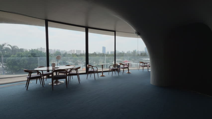 Interior view of Yundong Library (Cloudscape Library or Wormhole Library), Haikou Bay, China 