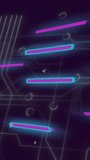 Vertical video: Magenta bars emerging sideways starting neon group sliding glowing showing UI loop. Circuit, grid, traces, nodes, arrows, parallax, vertical video - Powered by Shutterstock - Get 15% off with code: PIKWIZARD15