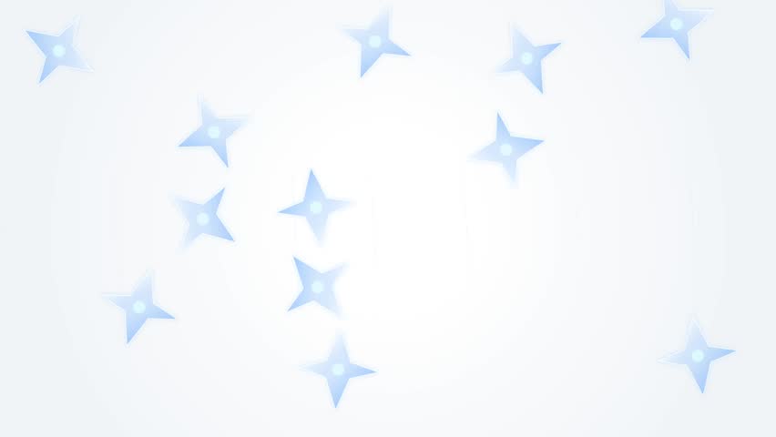 Blue ninja shuriken throwing stars falling on a white background in a clean animated style