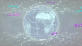 On data update semi-transparent globe rotating, candlesticks and histograms sliding, showing market. Earth, visualization, holographic, finance, analytics, animation, dashboard - Powered by Shutterstock - Get 15% off with code: PIKWIZARD15
