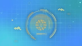Central HUD appearing then rotating and pulsing node network glowing and scanning to show data flow. Ring, gradient, grid, teal, gold, hexagon, heart - Powered by Shutterstock - Get 15% off with code: PIKWIZARD15