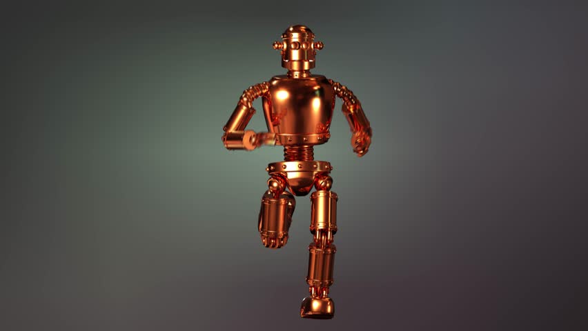 Metallic Copper Retro Robot Running Loop.
A seamless loop of a vintage-style, shiny copper robot running forward against a smooth gradient background. This 3D animated character features a metallic finish, segmented flexible limbs, and a classic sci-fi design, perfect for technology, futuristic, or nostalgic concepts.