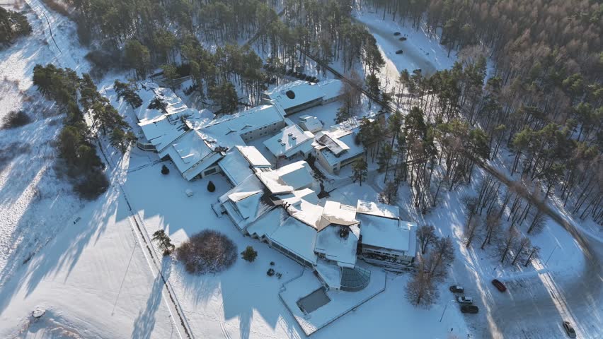 Fra Mare Thalasso Spa Hotel in Haapsalu, Estonia Baltic coast around pine forest, aerial drone