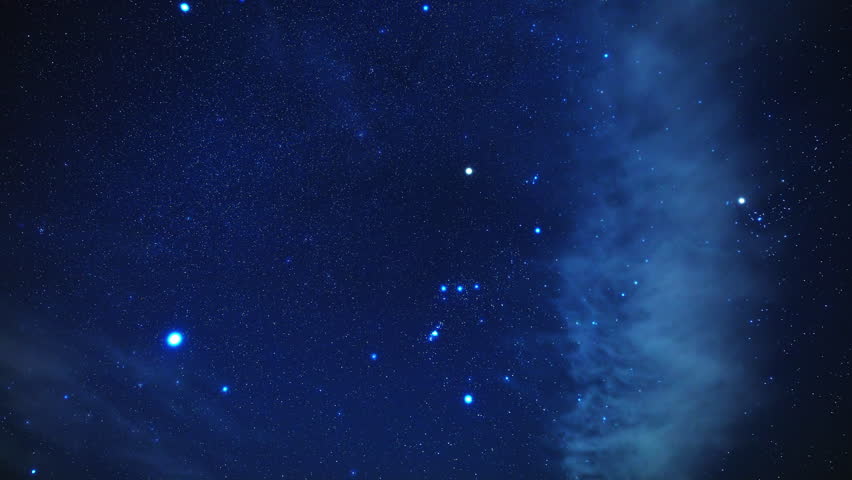 Constellations and Milky Way stars on a dark countryside skies. Time-lapse video.
