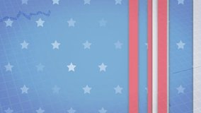 Blue fragments emerging from red white stripe forming patriotic data graphics to visualize trends. Stars, pattern, grid, barchart, lineplot, donut, rings - Powered by Shutterstock - Get 15% off with code: PIKWIZARD15