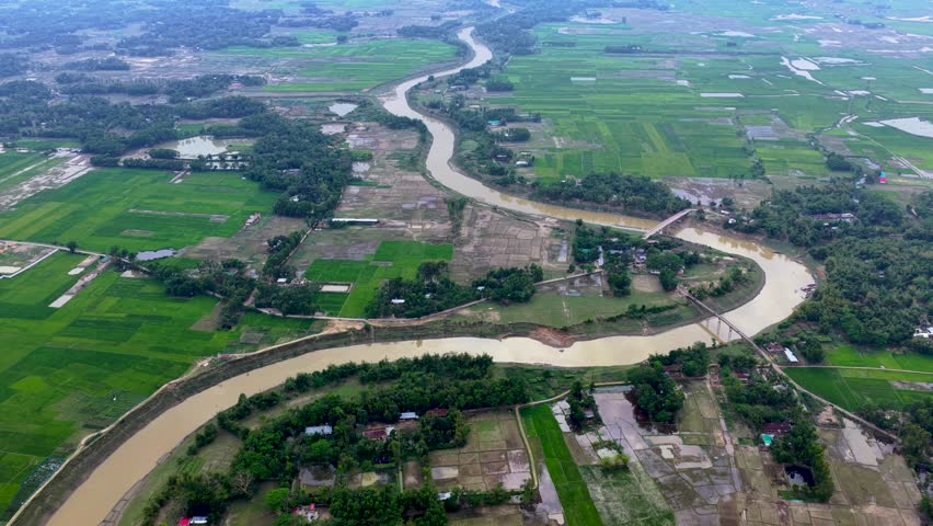 rural landscape featuring river channels and cultivated farmland Aerial view