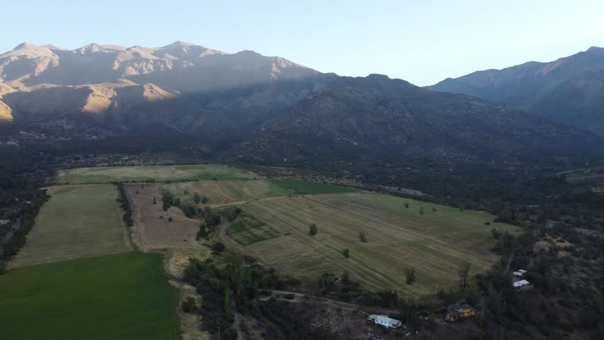 Aerial drone view of desert mountains and dry landscape in Chile
