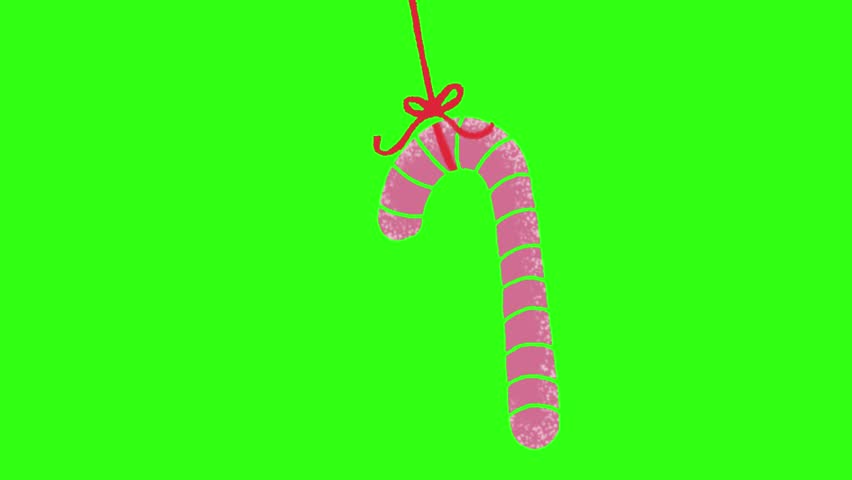 Hanging candy cane animation on green screen