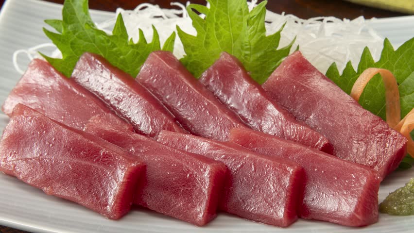 Close Up of Fresh Raw Tuna Sashimi Slices Japanese Seafood
