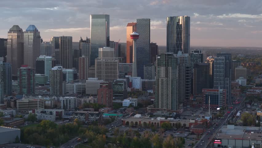 An aerial panorama captures Calgary