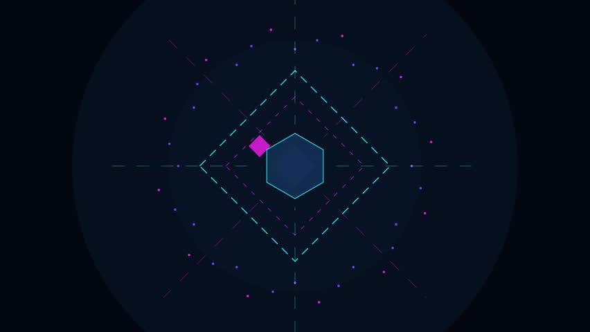 This captivating digital abstract background features a sophisticated arrangement of geometric shapes and luminous elements, creating a sense of depth and technological elegance. At its core, a prominent, glowing hexagon serves as a focal point, radiating a subtle energy that draws the viewer