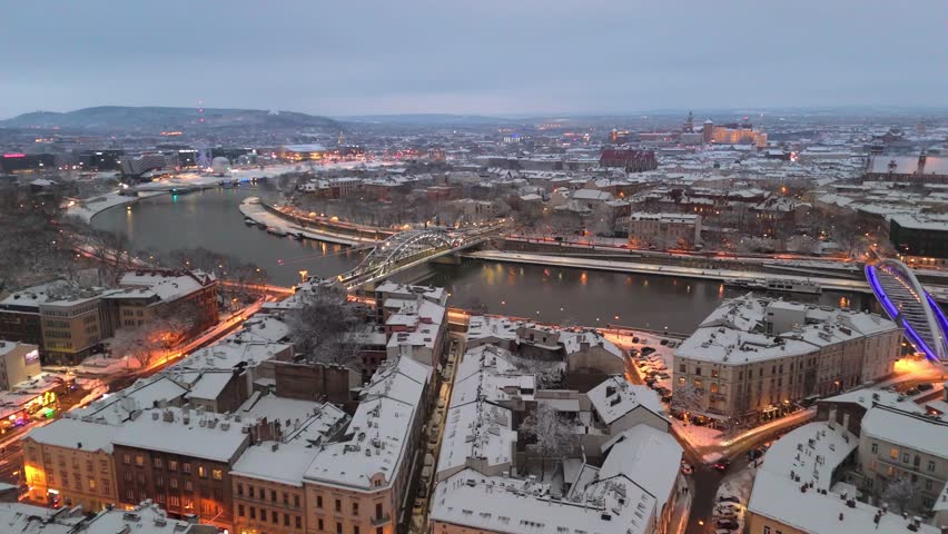 Aerial flyover of Krakow
