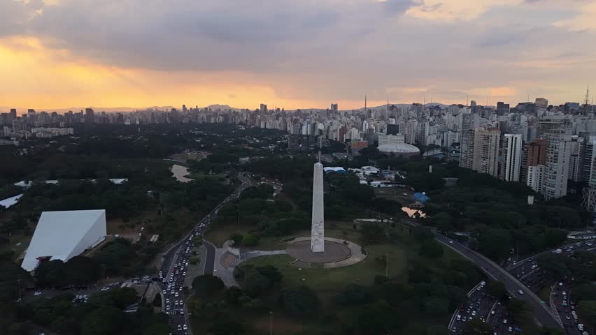 Aerial View of Ibirapuera Park and Obelisk in São Paulo Brazil