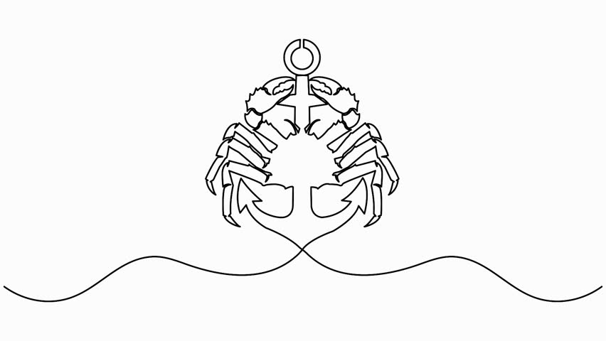 King crab anchor continuous one line drawing minimalist nautical vector animation