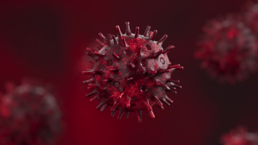 Dangerous virus cells floating in the bloodstream under a microscope, representing a deadly pandemic like coronavirus covid-19, sars, or influenza, showing a public health crisis and. 3D Illustration