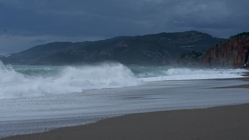 beach in winter landscape with clouds