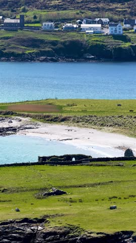 Aerial view of the Inishkeel monastery by Portnoo in County Donegal, Ireland.