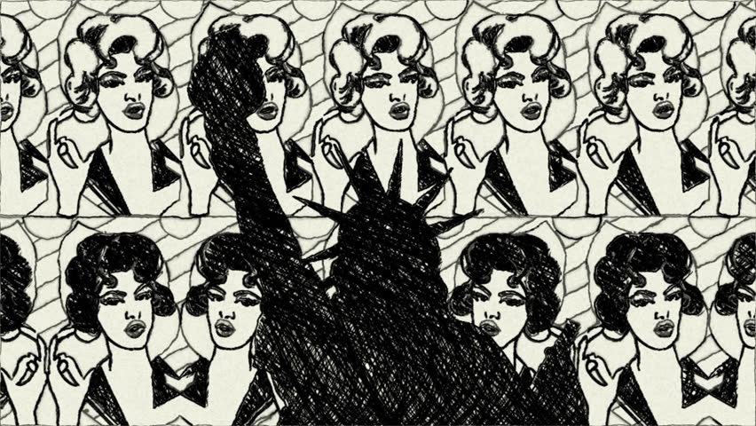 Hand Draw Statue Of Liberty Silhouette With Repeated Faces
