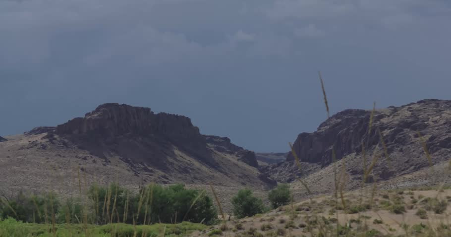 A scenic Nevada canyon view framed by desert grass