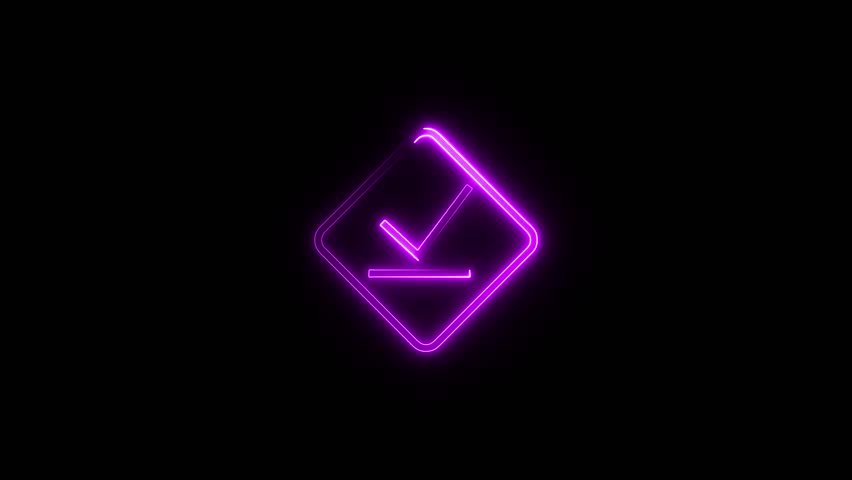Neon tick mark  medical icon animation background.