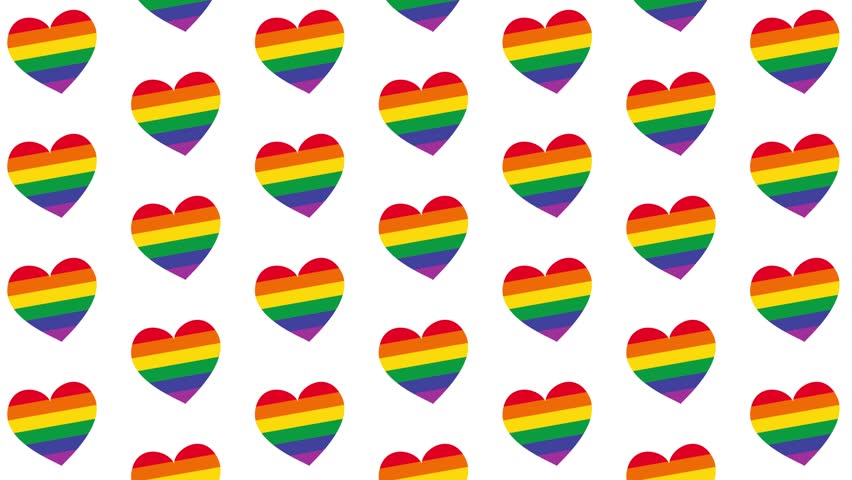 LGBTQ pride rainbow hearts seamless pattern background loop for Pride Month.