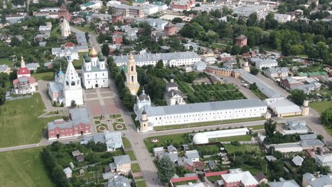 Drone Flying Backward over Historic Kolomna and Kremlin