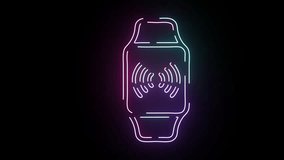 Neon smartwatch nfc payment animation, contactless transaction concept, glowing digital wearable technology on black background - Powered by Shutterstock - Get 15% off with code: PIKWIZARD15