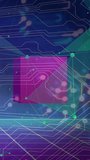 Vertical video: Neon pulse initiating magenta cube rotating and drifting, visualizing data flow. Box, glow, abstract, 3d, dynamic, circuitry, vertical video - Powered by Shutterstock - Get 15% off with code: PIKWIZARD15