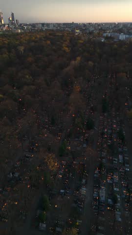 Aerial flyover of Warsaw Cemetery on All Saints