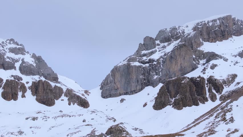 Winter landscape in the Aisa Valley in the Aragonese Pyrenees. La Jacetania region, Huesca, Aragon, Spain, Europe.