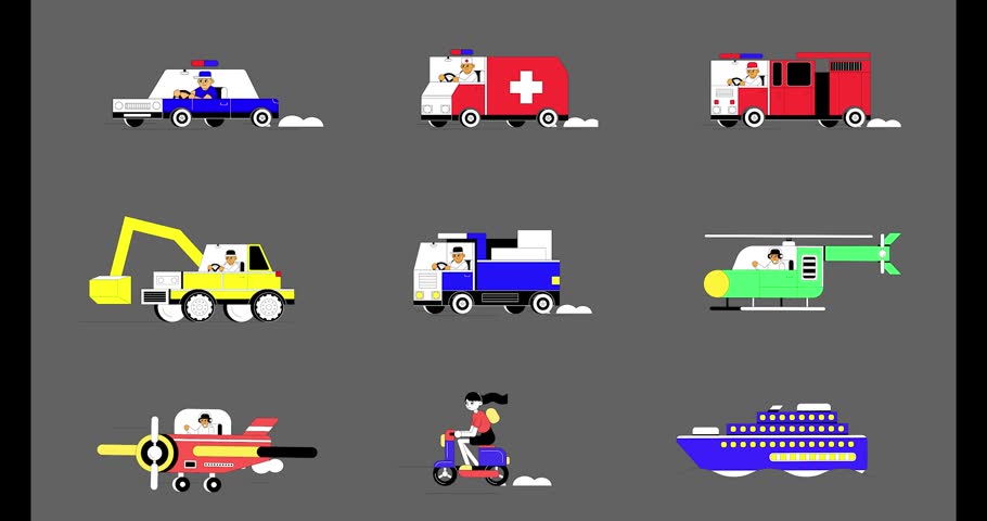 Collection of emergency vehicle icons and transportation symbols